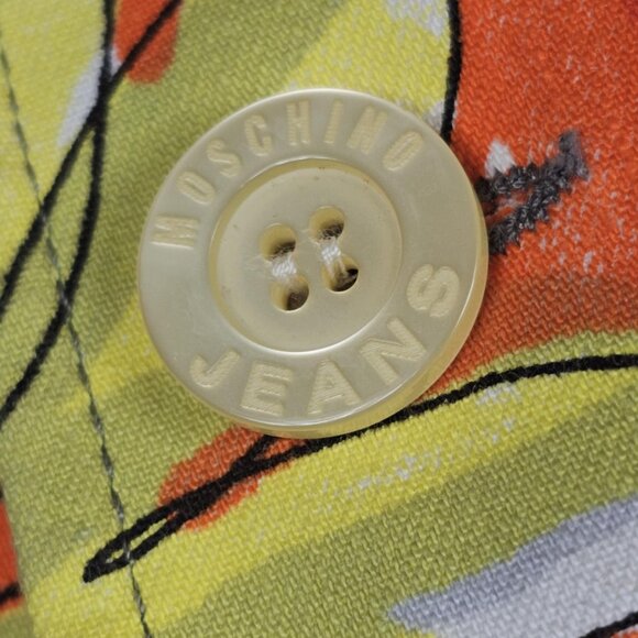 Moschino Jeans Vintage '90s Neon Daisy Print Cotton Blazer Jacket Size 10 - Picture 4 of 11